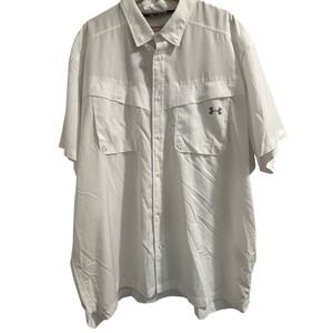 Under Armour Mens‎ Shirt 3XL Button Up Short Sleeve HeatGear White Loose Fit